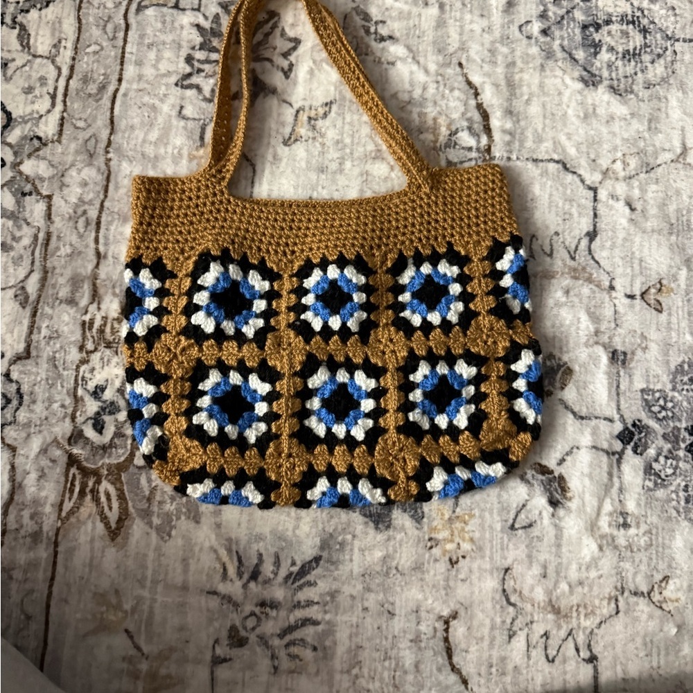 Handcrafted Crochet Tote Bag - Brown and Blue